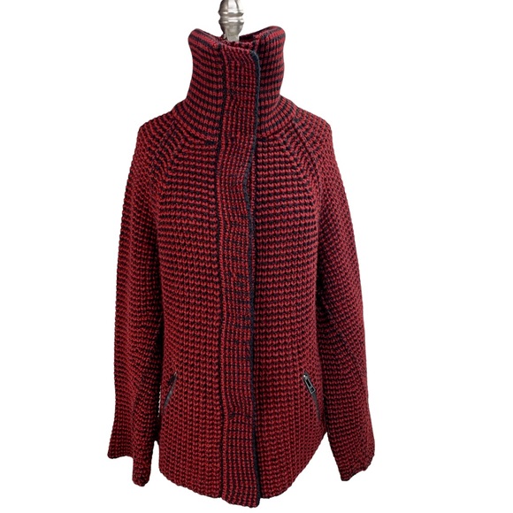 Zadig & Voltaire Sweaters - Zadig & Voltaire Billy Aln Red Black Alpaca Wool Chunky Sweater Jacket M